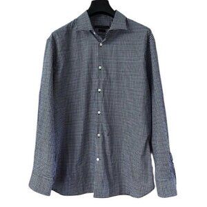 John Varvatos Men's Size 16 32/33 Blue & Black Checkered Casual Dress Shirt